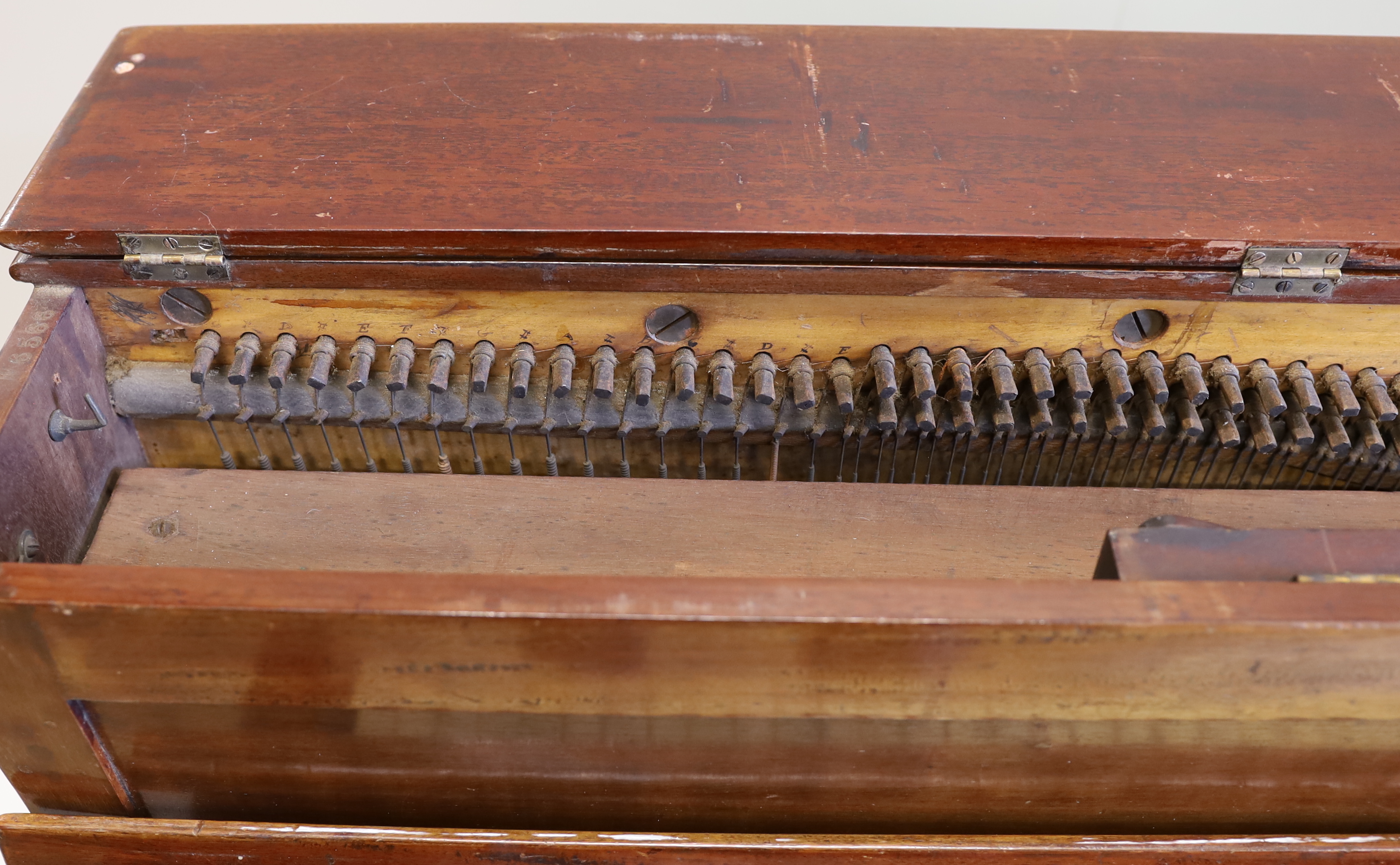 A John Broadwood & Sons upright piano, formerly the property of Sir Arthur Sullivan, a mahogany pianette model no.22 with 82 keys built in 1867